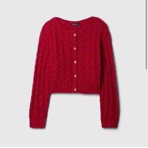 Red Cable-Knit Cropped Cardigan - GAP